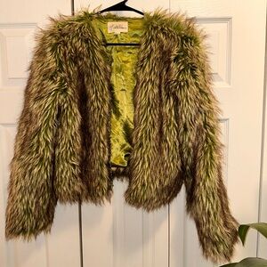 Forever 21 Vibrant Faux Fur Jacket in Green and Brown
